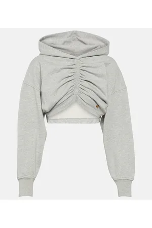 Palm Angels Felpa cropped in jersey di misto cotone con cappuccio