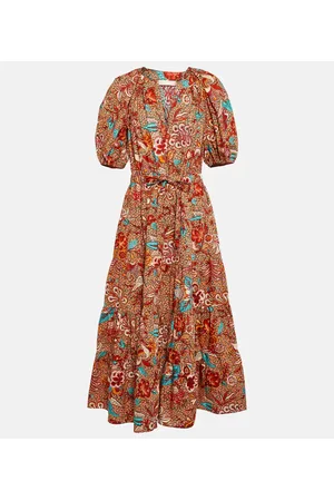 ULLA JOHNSON Abito midi Olina in cotone con stampa