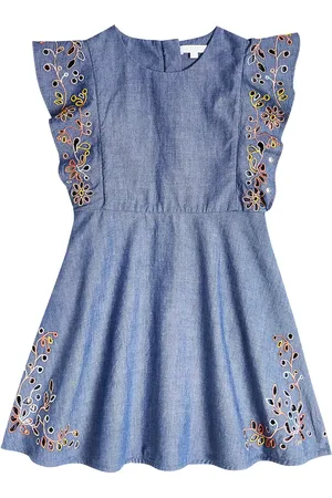 Chloé Chloé Kids Abito in cotone chambray con ricamo