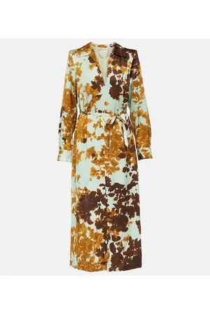 DRIES VAN NOTEN Abito midi Dellas in raso con stampa