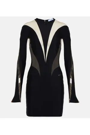 MUGLER Miniabito in jersey con tulle