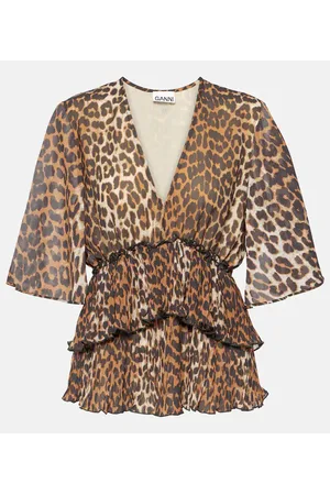 Ganni Blusa in georgette a balze con stampa