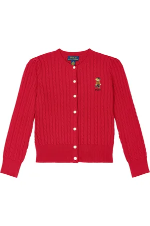 Ralph Lauren Cardigan Polo Bear in cotone a trecce