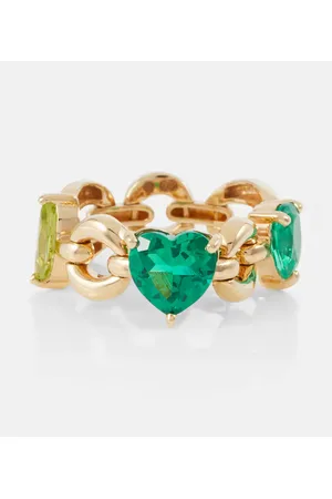 Nadine Aysoy Anello Catena Petite in oro 18kt con tormalina, peridoto e smeraldo