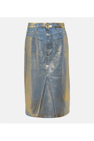 Ganni Gonna midi in denim dorato
