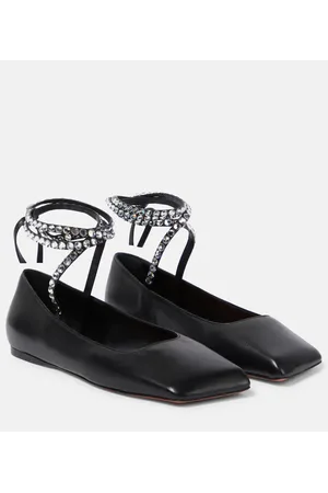 Amina Muaddi Ballerine Ane in pelle con cristalli