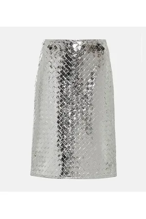 Bottega Veneta Gonna midi in pelle metallizzata