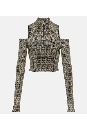 Balmain Top cropped in misto cotone con cut-out