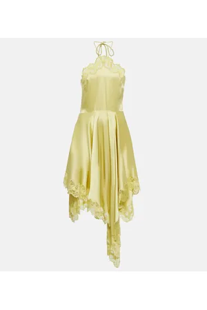 Stella McCartney Abito midi in raso con pizzo