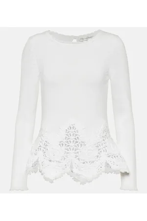 Oscar de la Renta Pullover in cotone con pizzo