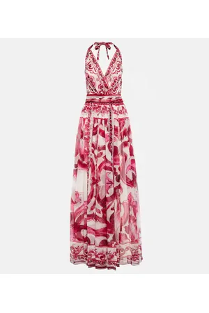 Dolce & Gabbana Abito lungo in chiffon di seta con stampa