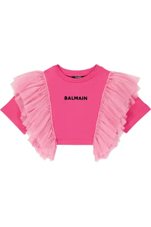 Balmain T-shirt cropped in cotone con logo