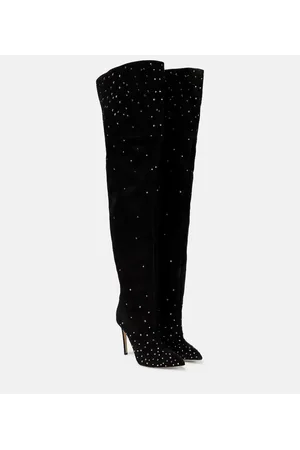 PARIS TEXAS Stivali cuissardes in suede con cristalli