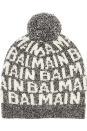 Balmain Berretto in misto lana con logo e pompon