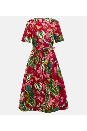 Oscar de la Renta Abito midi in popeline con stampa