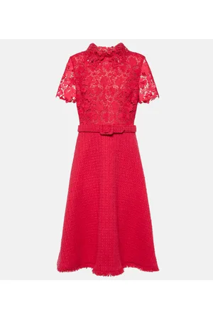 Oscar de la Renta Abito midi Gardenia in guipure e tweed
