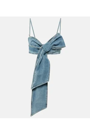BLUMARINE Top cropped in denim con fiocco