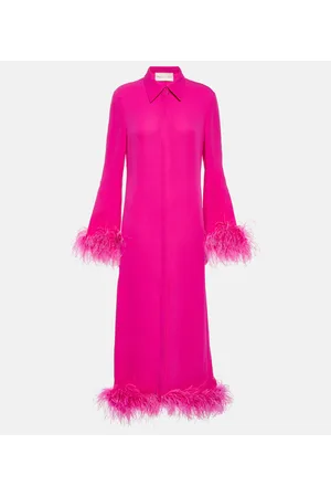 VALENTINO Abito chemisier in cady di seta con piume