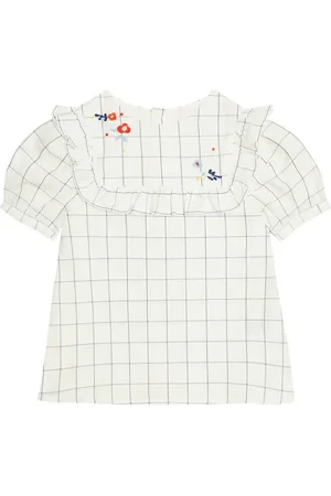 BONPOINT Top in cotone a quadri con ricamo