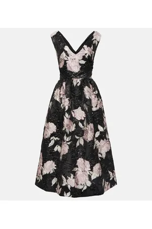 MONIQUE LHUILLIER Abito midi in jacquard con stampa