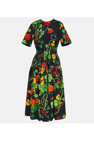 Oscar de la Renta Abito midi Nasturtium in misto cotone