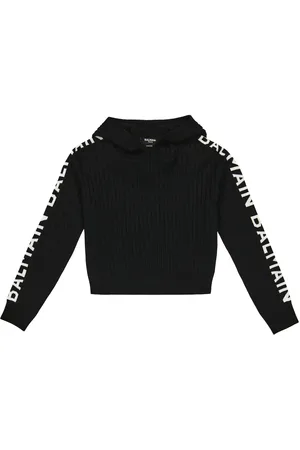 Balmain Felpa cropped in maglia di cotone a coste