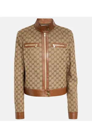 Gucci Giacca in misto cotone GG e pelle