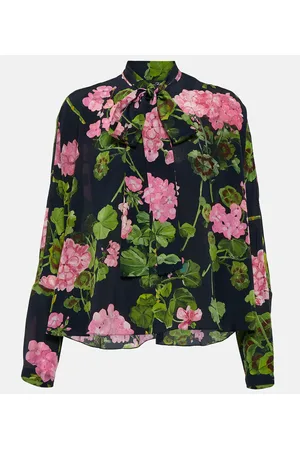 Oscar de la Renta Blusa in seta con stampa e lavallière