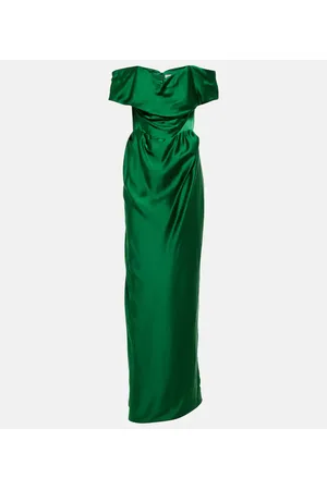 Vivienne Westwood Abito lungo in raso con scollo bardot