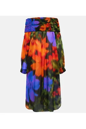 DRIES VAN NOTEN Abito midi in cotone a punto smock