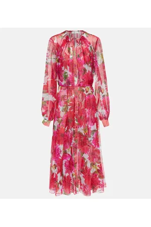 Oscar de la Renta Abito midi in chiffon di seta con stampa