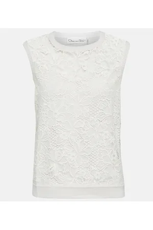 Oscar de la Renta Tank top in misto seta con pizzo