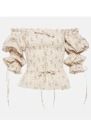 Ralph Lauren Top in cotone con scollo bardot e stampa
