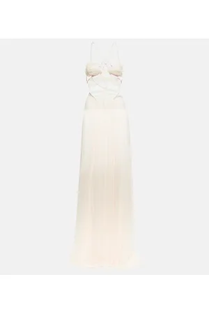 Nensi Dojaka Bridal - Abito lungo in chiffon di seta con cut-out