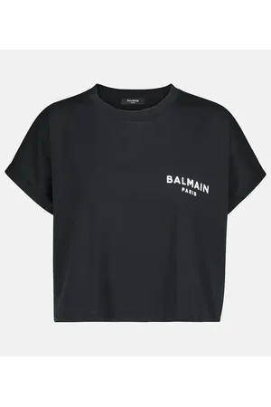Balmain T-shirt cropped in cotone con logo