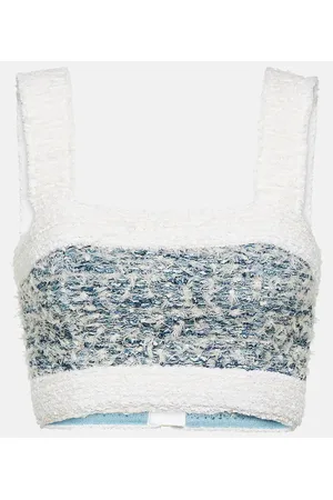 Balmain Top cropped in denim e tweed