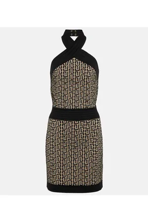 Balmain Miniabito Monogram con scollo all’americana