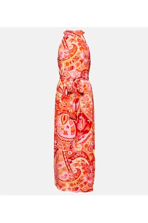 RIXO London Abito midi Celeste in crêpe de chine