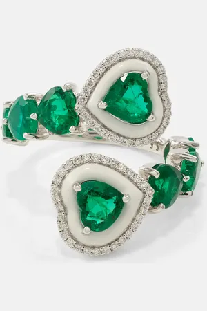 Kamyen Anello Heart in oro bianco 18kt con smeraldi e diamanti