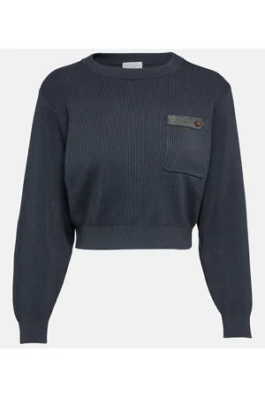 Brunello Cucinelli Pullover cropped di cotone a coste