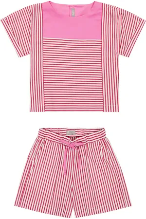 Il gufo Blusa e shorts in popeline a righe