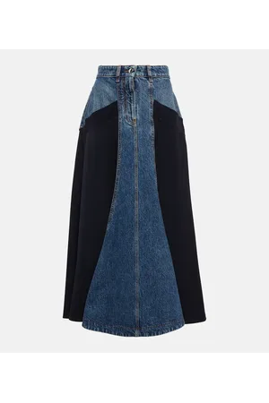 Chloé Chloé Gonna midi in denim e gabardine di lana