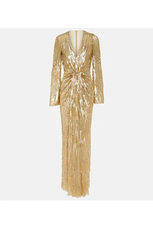 Jenny Packham Abito lungo Margot con pailettes