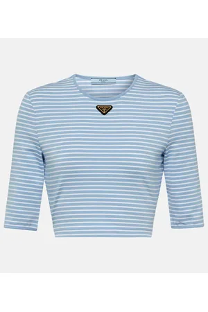 Prada Top cropped in misto cotone con logo