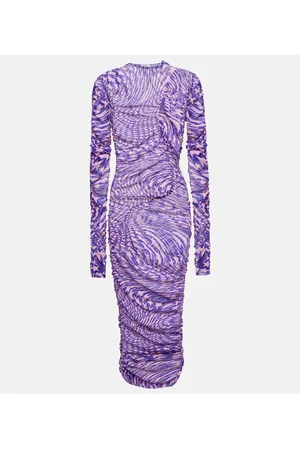 MUGLER Abito midi in mesh con ruches