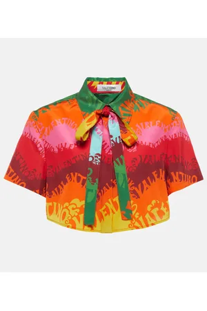 VALENTINO Camicia cropped in seta e cotone con stampa
