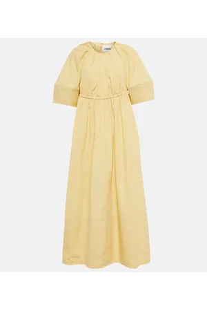 Jil Sander Abito midi in cotone arricciato