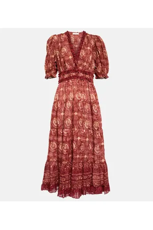 ULLA JOHNSON Abito midi Elli in cotone con stampa