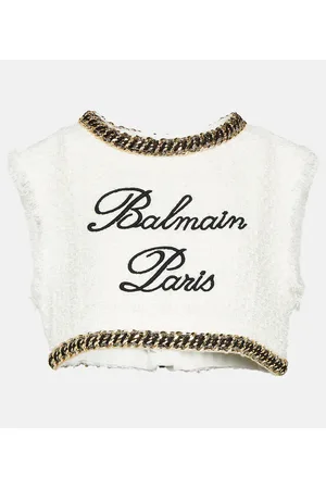 Balmain Top cropped in tweed con logo