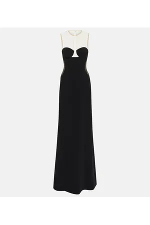 Stella McCartney Abito lungo in crêpe con mesh